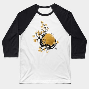 Zen Enso Circle, Golden Sun and Sakura Blossom Baseball T-Shirt